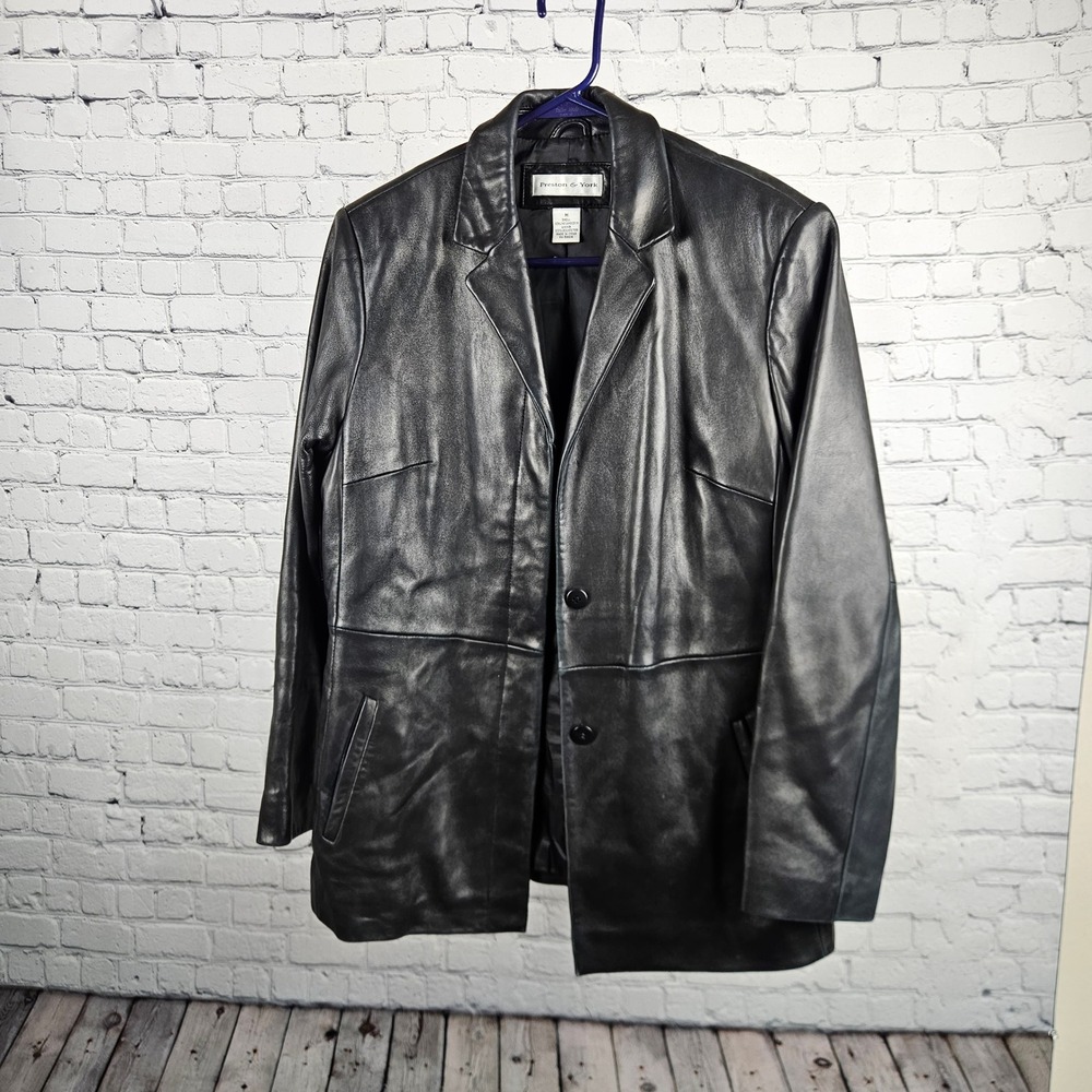 Preston & York Black Genuine Lambskin Leather Blazer Jacket Womens Medium M